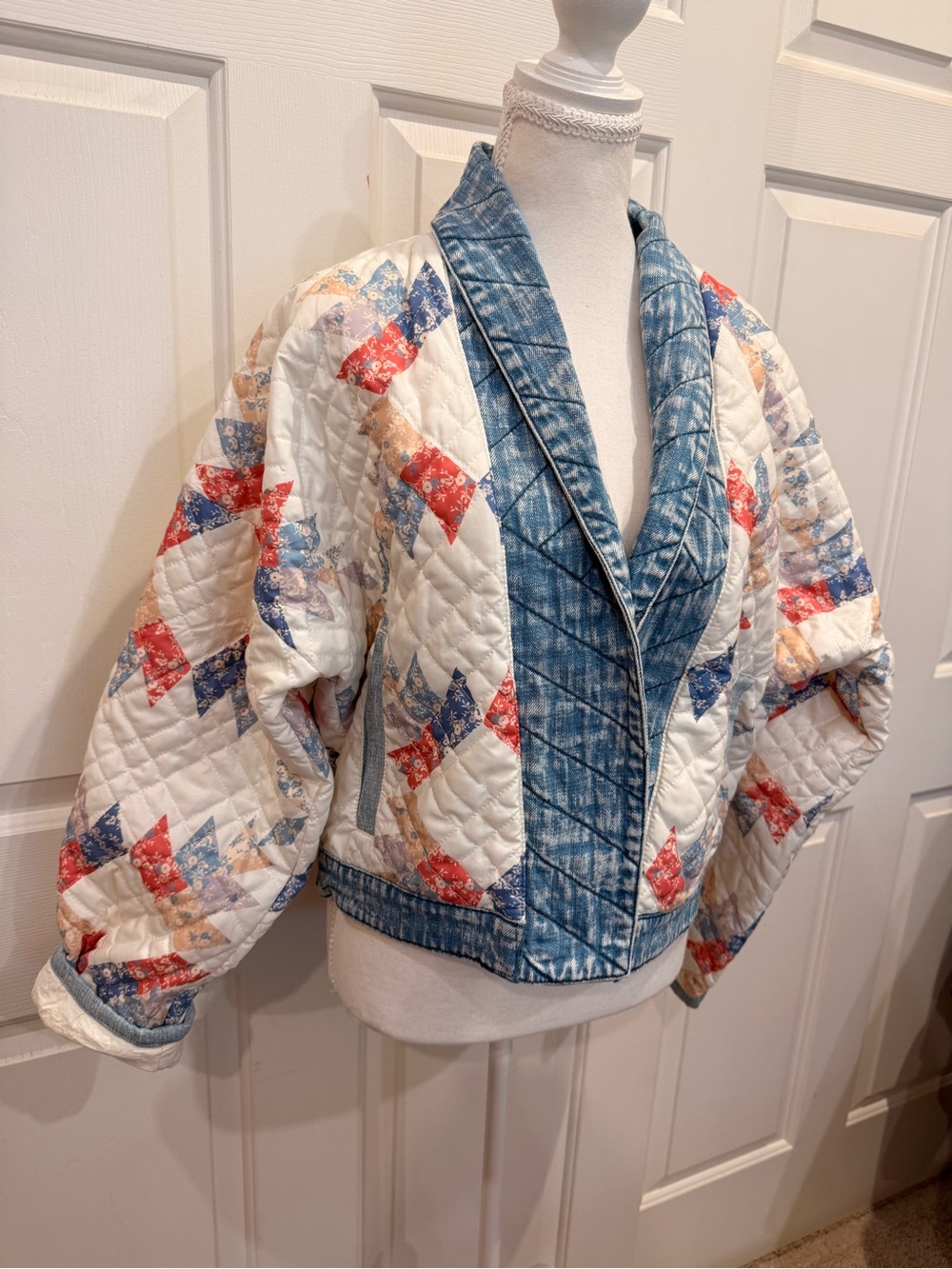 BLANKNYC Quilted Patchwork Jacket S Floral Denim Trim Cottagecore - Picture 5 of 9